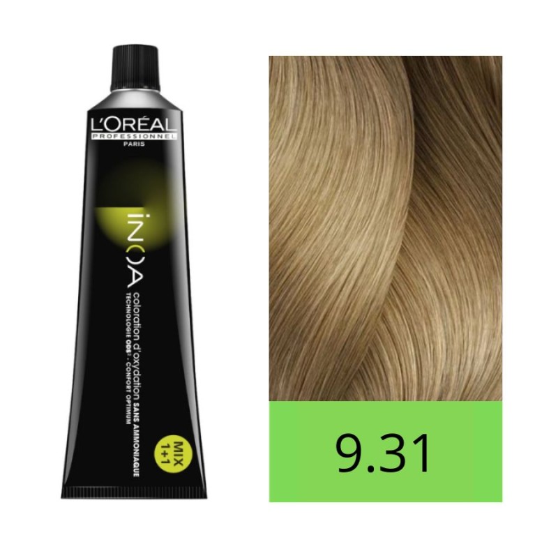 L'Oréal Tinte Inoa Sin Amoniaco nº 9.31 Rubio Muy Claro Dorado Ceniza 60 gr