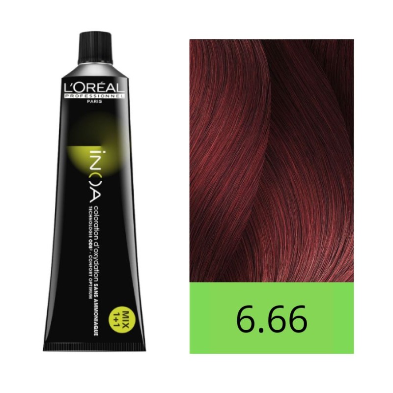L'Oréal Tinte Inoa Sin Amoniaco nº 6.66 Rubio Oscuro Rojo Intenso 60 gr