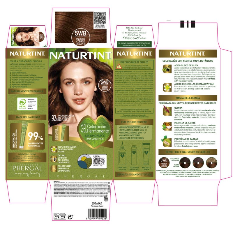 NATURTINT tinte sin amoniaco 5Wb Marron Cobrizo Radiante 170 ml